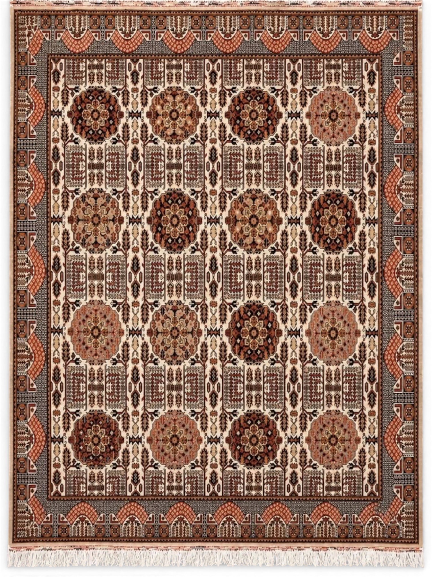Wasal Oriental Hand-Knotted Afghan Wool Geometric Floral Area Carpet