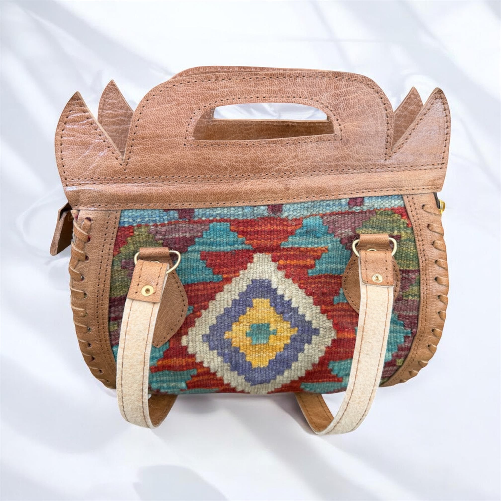 Handmade Afghan Kilim Leather Handbag – Traditional Embroidered Tribal Shoulder & Tote Bag for Women