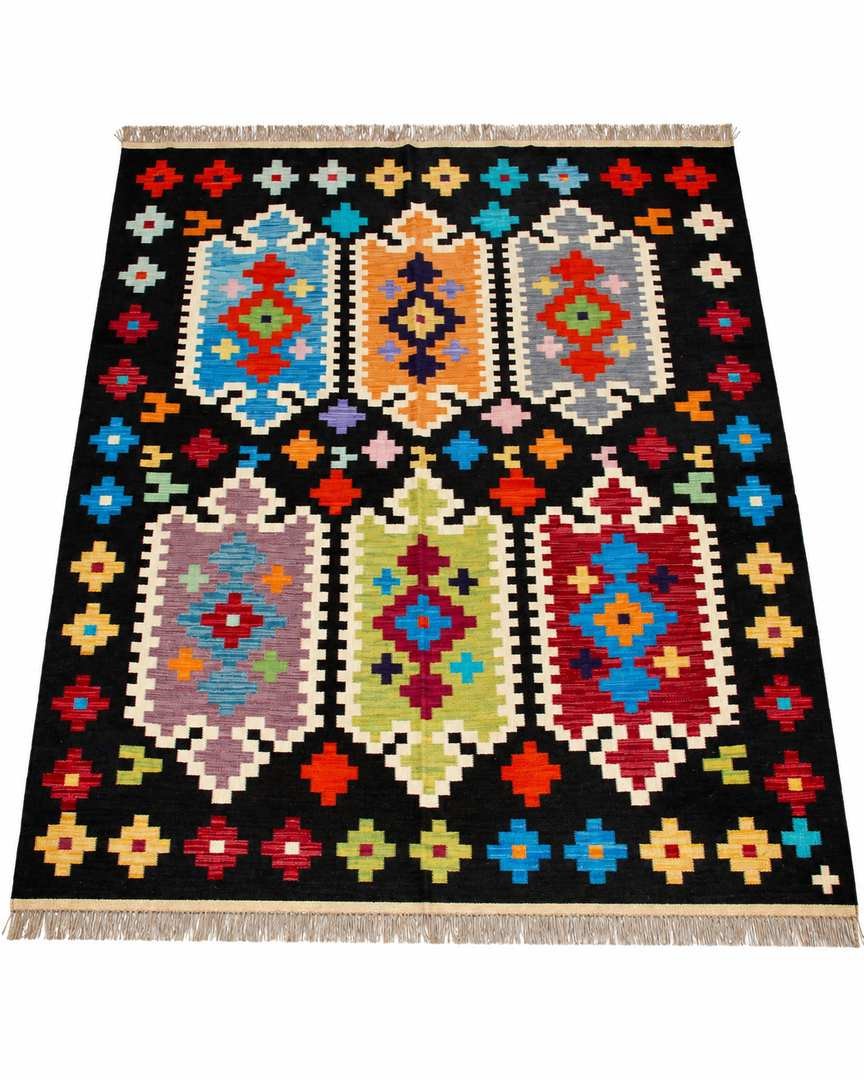 Afghan Handmade Kilim Rug – Traditional Geometric Pattern, Colorful Flatweave Carpet for Home Décor