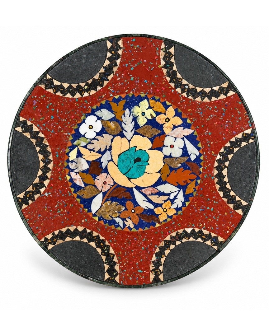 Handcrafted Afghan Floral Mosaic Plate – Blue, Orange & White Stone Inlay